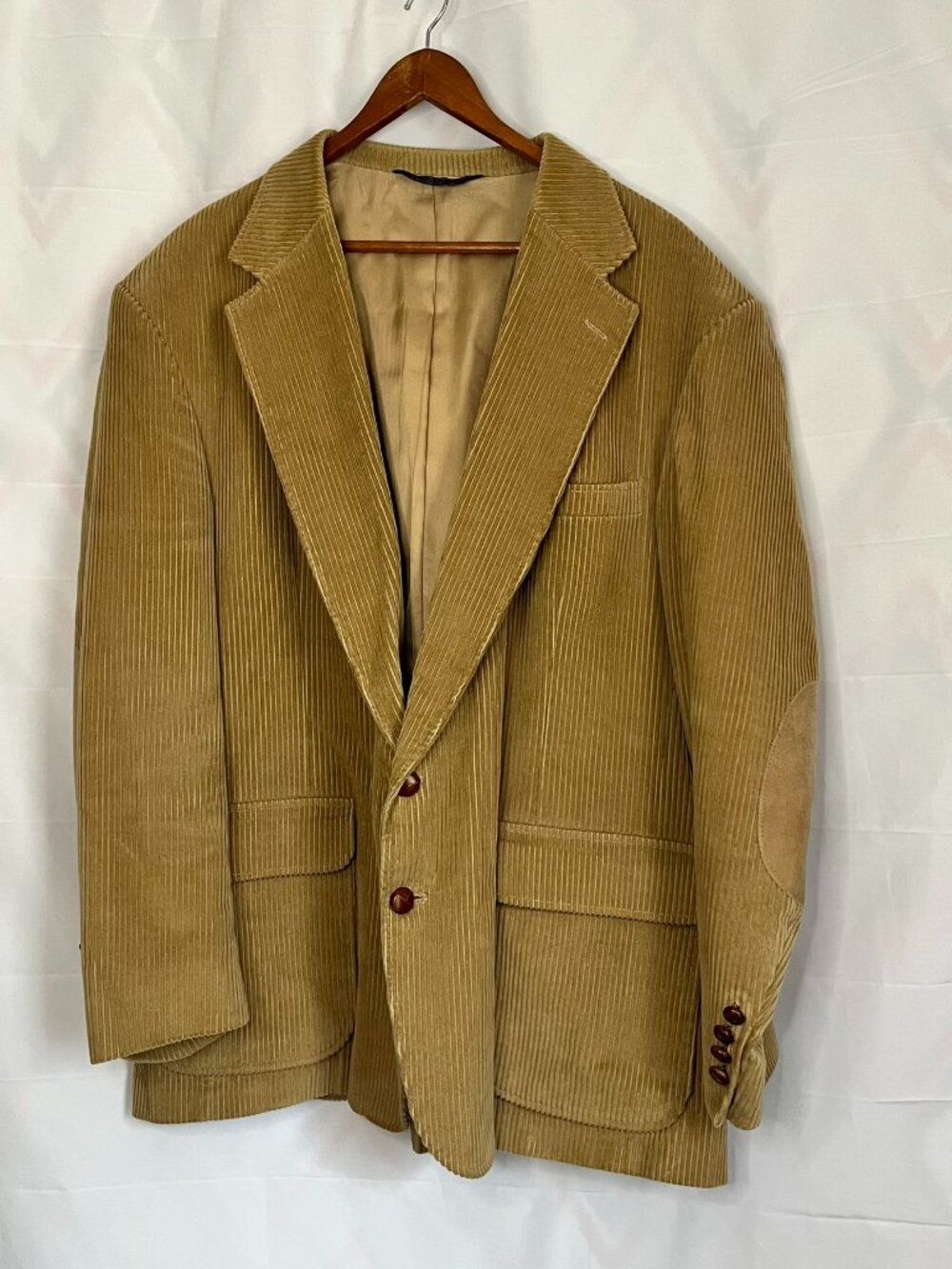 Lands' End Blazer 48R Brown Corduroy Sport Coat Elbow Patch Vintage 2 Button 70s